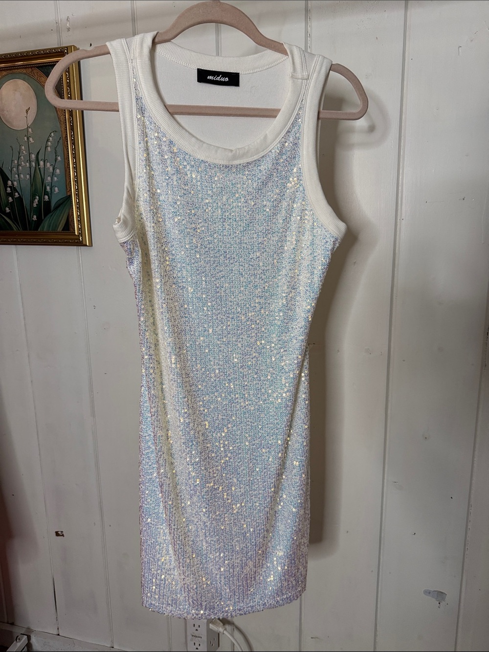 Mildus Iridescent Sequin Tank Mini Dress - White